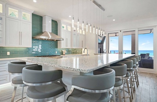 Crystal Beach House | Big House by the Sea - Beach Front Home with Large Private Pool, Theater & Bar
