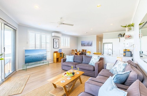 Anna Bay House | Birubi First Wave, 45a Ocean Ave - pet friendly, waterfront, waterviews, air con, Wi-Fi