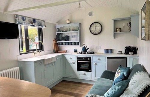Pulborough Cabin | Boutique Shepherds Hut set in a wildflower meadow on a farm with Highland Cows