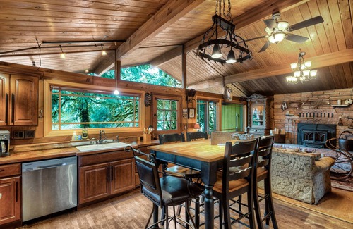Gold Bar Cabin | Cedar-Stone River House: Cozy & whimsical w/hot tub under towering mountains