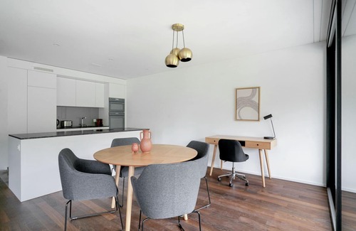 Wollishofen Apartment | Chic Wollishofen 1BR w/Storage & W/D, nr Local Market, by Blueground