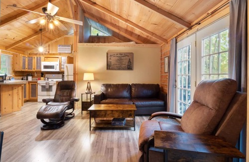 Eldon Cabin | Comfy dog-friendly cabin with fireplace, washer/dryer, gas grill & deck