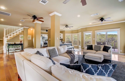 Volente House | Countryside 3-story home with game room, WFH office & guest house with kitchen