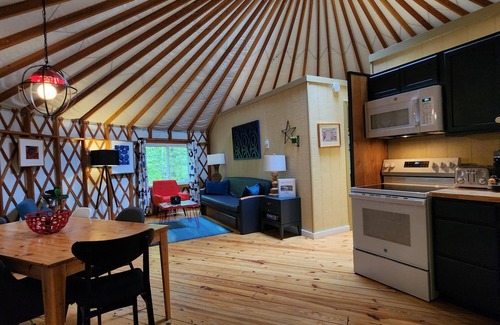 Rutherfordton House | Dog friendly 30' Yurt, large dome skylight, king bed, 2 bedrooms, sleeps 6.