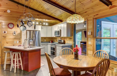 Sautee Nacoochee Cabin | Dog-friendly, creek-side cabin with hot tub, open floor plan & multi-level decks