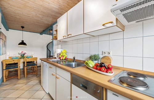 Steinberghaff Apartment | Dornröschen II - thatched roof house, terrace, garden furniture, shower bath, WLAN, TV