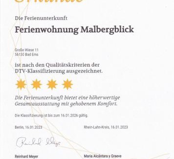 Bad Ems Apartment | Ferienwohnung Malbergblick klassifiziert mit 4 DTV-Sternen