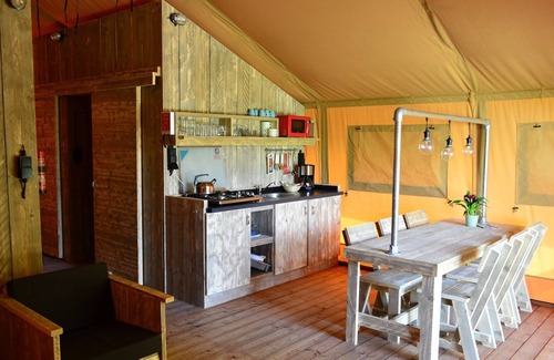 's-Gravenzande RV Rental | Homely Tent with Kitchen & Shower near Beach & Campsite