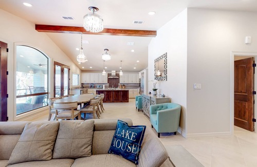 McQueeney House | Lakefront home with hot tub, dock, kayaks, central AC, & great lake views
