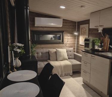 Kolari Ski Chalet | Lapland Riverside Cabin 1 VADELMA, Ylläs, Tiny Home with Sauna, Fireplace, Terrace, BBQ, Wifi, Ski, Fishing, Pets OK