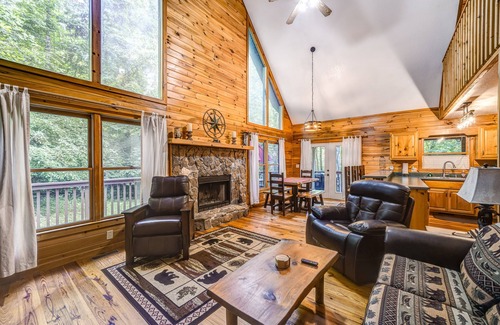 Epworth Cabin | Lovely dog-friendly creekside cabin with fireplace, hot tub, & fire pit