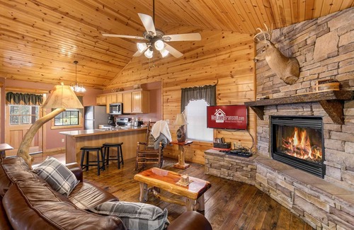 Branson Cabin | Luxury Cabin! King Bed, Full Kitchen, Fireplace, Wooded Views! | A6