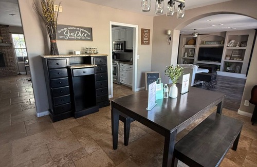 Enterprise House | Luxury Farmhouse Retreat: Waterfall Pool/Spa, Campfire, Sports Court & RV Access