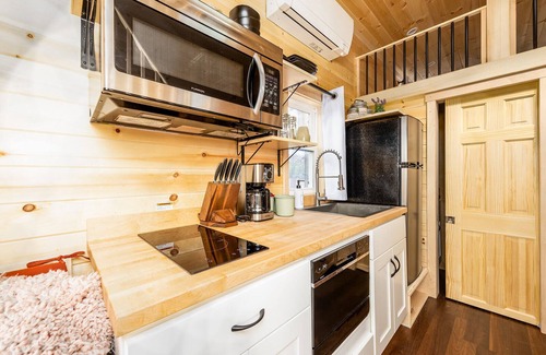 Montrose Cabin | Luxury Tiny Home/Base Camp to Ouray, Telluride/3 Queen beds/Washer & Dryer/Smart TV/Hot Tub Access/Patio w/Mountain Views/Fire Pit/11 mi to Airport