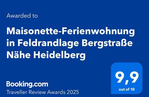 Hirschberg Apartment | Maisonette-Ferienwohnung in Feldrandlage Bergstraße Nähe Heidelberg