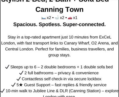 Canning Town Apartment | Modern 2 Bedroom 2 Bathroom Apartment 10 Mins to Excel London & Canary Wharf