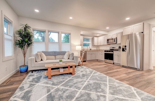Milford House | Modern Bungalow Retreat: Walk to Arnolds Park, Relax with Fire Pit & Pergola