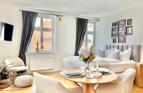 Kleinwelka Apartment | Modernes Appartement "ALTE MÄDCHENSCHULE", inkl Stellplatz, E-Bike Ladestation, Boxspringbett, Business, 2 Personen, gratis Kaffee und Tee, WLAN