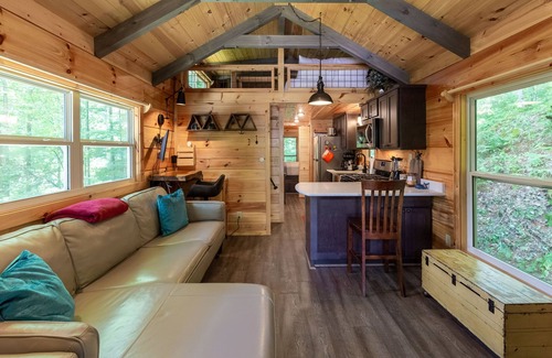 Tuckasegee House | Mossy Falls - Adorable Tiny Home Located in the Smokies with Private Waterfalls and a Fire Pit!