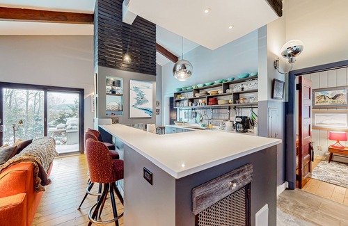 Stowe Hollow House | Mtn-view home with private hot tub, deck, outdoor shower, grill, & wood stove
