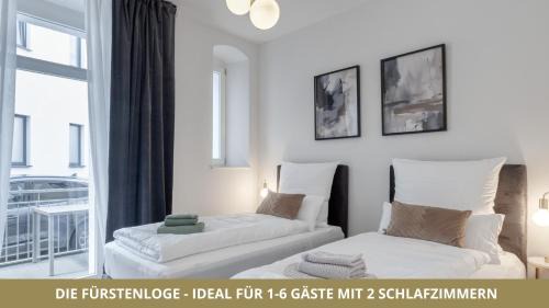 Bayreuth Apartment | NEU FEWO FUERSTENLOGE 1-6 Pers hinter dem Markgräflichen Opernhaus - 2 Schlafzimmer mit Boxspringbetten 4 Einzel oder 2 Doppelbetten, Balkon und Einbauküche, Barrierearm
