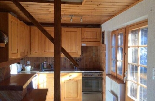 St. Luc Ski Chalet | Outside : chalet for 7 persons in the heights of St-Luc , terrace with garden furniture -Interior :