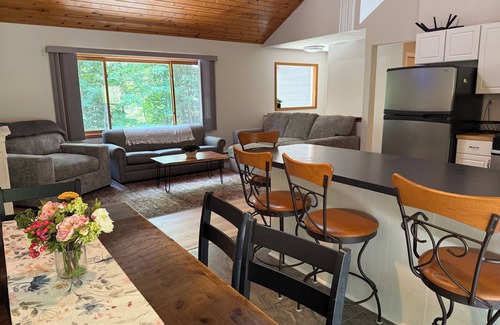 Walloon Lake Cabin | Peaceful cabin hideaway with fire pit & hot tub only 3 blocks from Walloon Lake