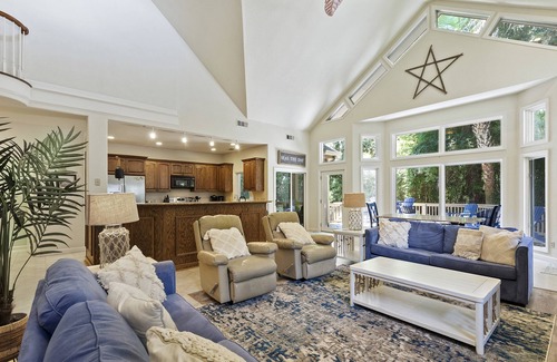 Lawton Woods House | PET FRIENDLY Sea Pines Home! Private Pool, Bikes, Sleeps 12!