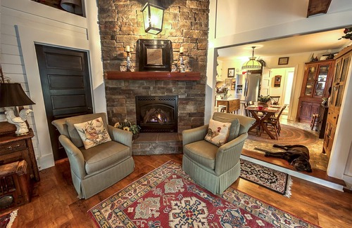 Roseland House | Possum Trot Farmhouse - Wedding & Event Venue, Lodging for 18, Stone Fireplace