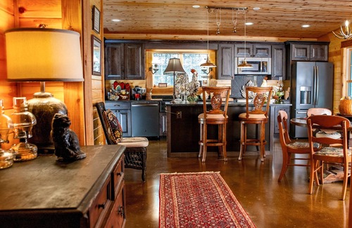 Roseland House | Possum Trot Lodge - Wedding & Event Venue, Lodging for 18, Stone Fireplace