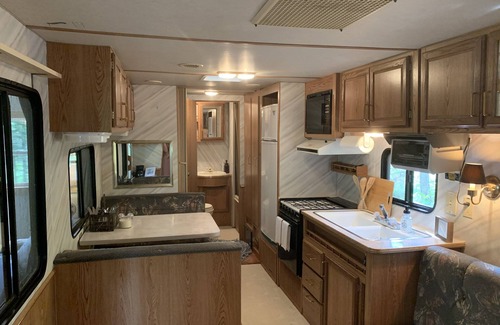 Campbellsport RV Rental | Quiet and Secluded CamperCabin at Camp Northern Lights