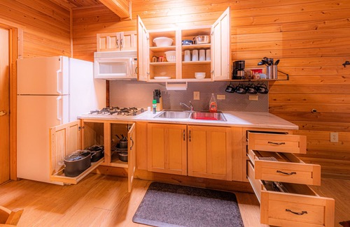 Christopher Creek Cabin | Rainbow Trout Cabin quick drive to fishing lakes, backs forest, kitchen heat+AC
