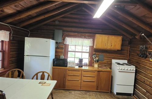 Sioux Narrows Nestor Falls Cabin | Rustic Log Cabin #8 on Crow Lake at Bull Moose Lodge. Family and pet friendly