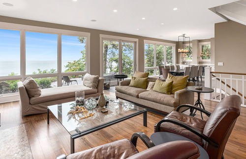 Michiana House | Stunning lakefront home & guest house with pool, beach, terraces, & views