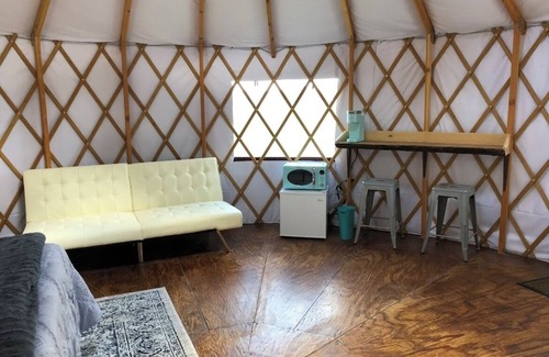 Emory Cabin | The Bluebonnet Yurt is a romantic yurt getaway with private outdoor shower