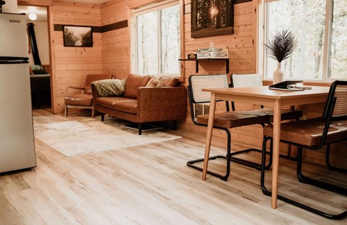 Cushing Cabin | Tiny Timber, tiny cabin with a Scandinavian flair! Sauna & plunge tub!