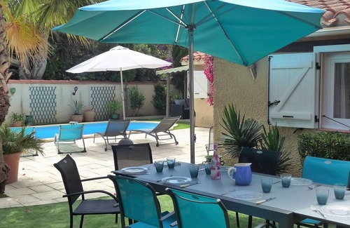Sainte-Marie-la-Mer House | Wonderful private villa for 8 people with hot tub, A/C, WIFI, private pool, TV and patio