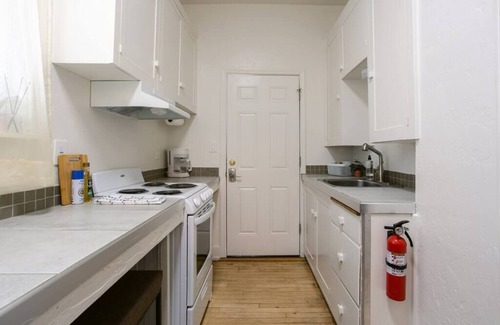 Medford Apartment | Your easy urban base in Medford! This comfortable Studio includes a King bed, free parking, and a full kitchenette. Steps from downtown dining and entertainment.