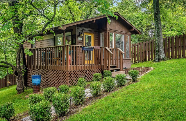 1 Bedroom Cabin In The Woods, Covered Porch, Jacuzzi, Kitchen & Hot Tub.