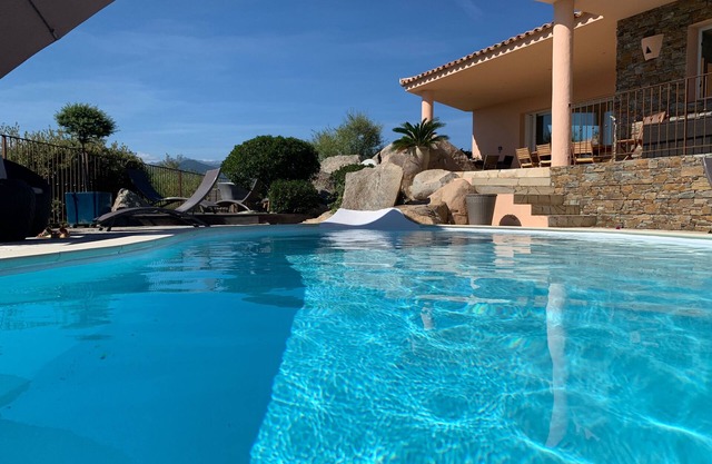 400m from the beach, Large Villa with sea and mountain views, heated pool