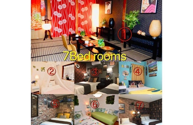 ( 6) 22 people can be accommodated / Close to Kyocera Dome / 5 min. to Dotonbori / 2 min. to the nearest station / 7 bedrooms, 1 building for rent! All rooms have different concepts and are fun to stay in.