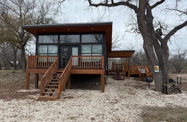 A cabin in the Texas Hill Country offers spectacular views of the Nueces River.