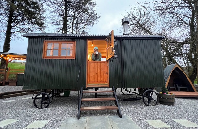 A shepherd's hut retreat with a private wood fired hot tub in County Fermanagh