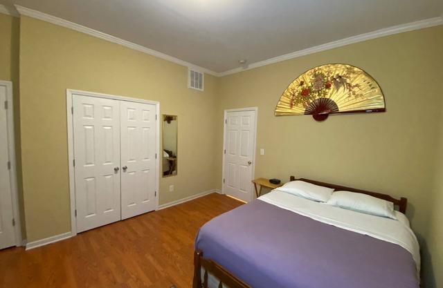 Affordable house with comfy bed.