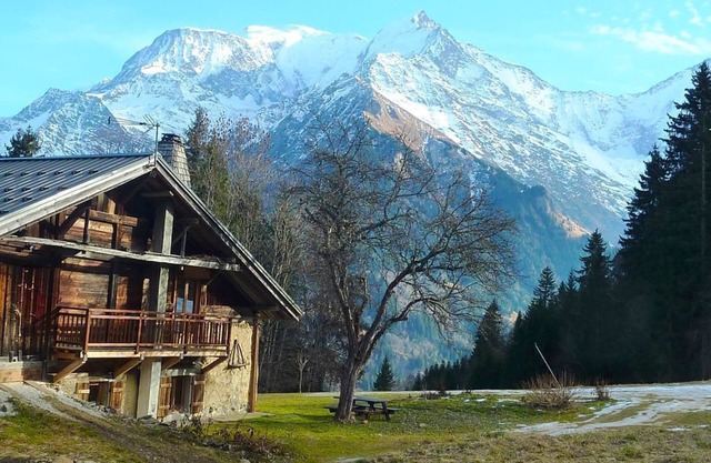 Alpine farmhouse, Mont Blanc view