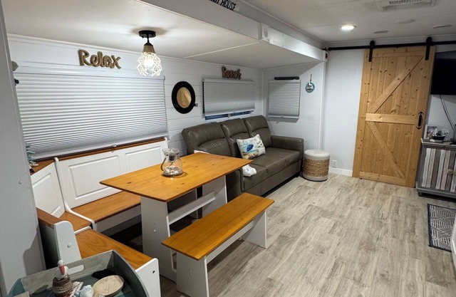 Anchor by the SeanBeautiful renovated camper with a fresh coastal design