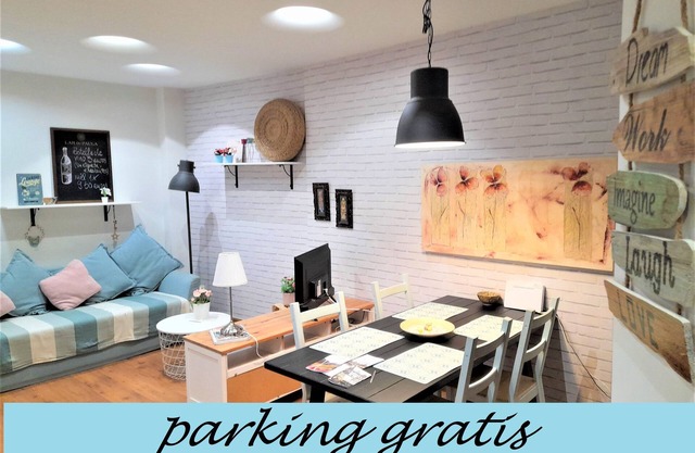 Apartment in center with free private parking.