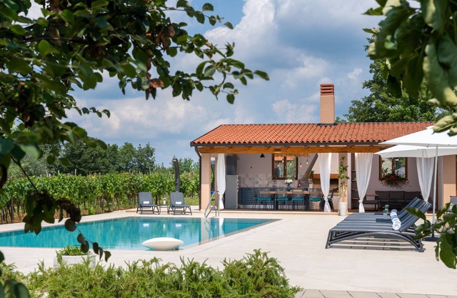Beautiful apartment with a 60m2 wet-edge pool and a huge outdoor area near Poreč