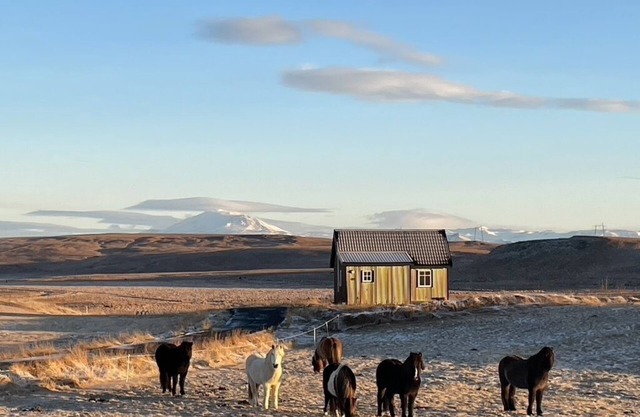 Bjalli, house on the elven slope with a view of Hekla volcano