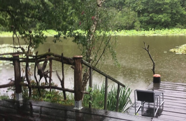 Chalet on the edge of a pond in a site where nature is preserved.fishing, canoes.